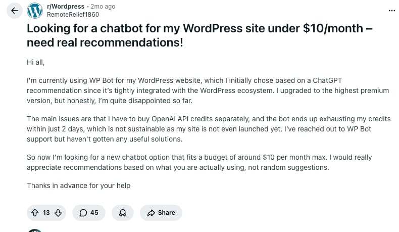 reddit answer chatbot development tools