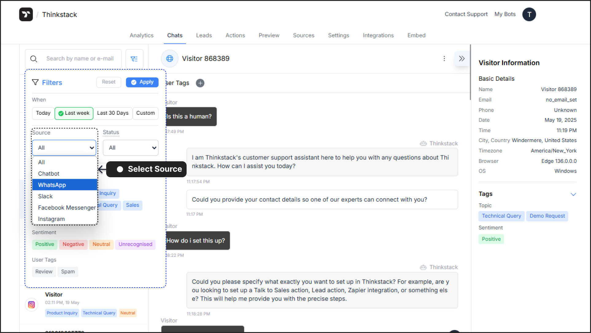 Select the desired sources in the filter