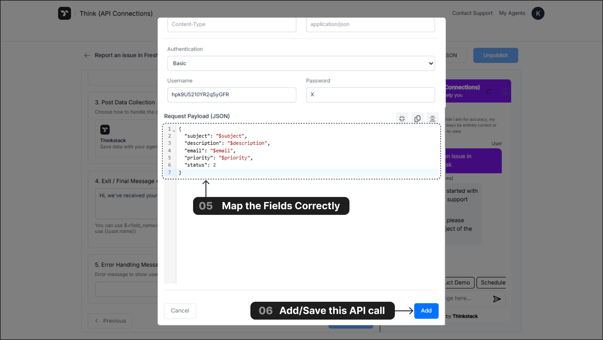 Write the request payload and correctly map the fields
