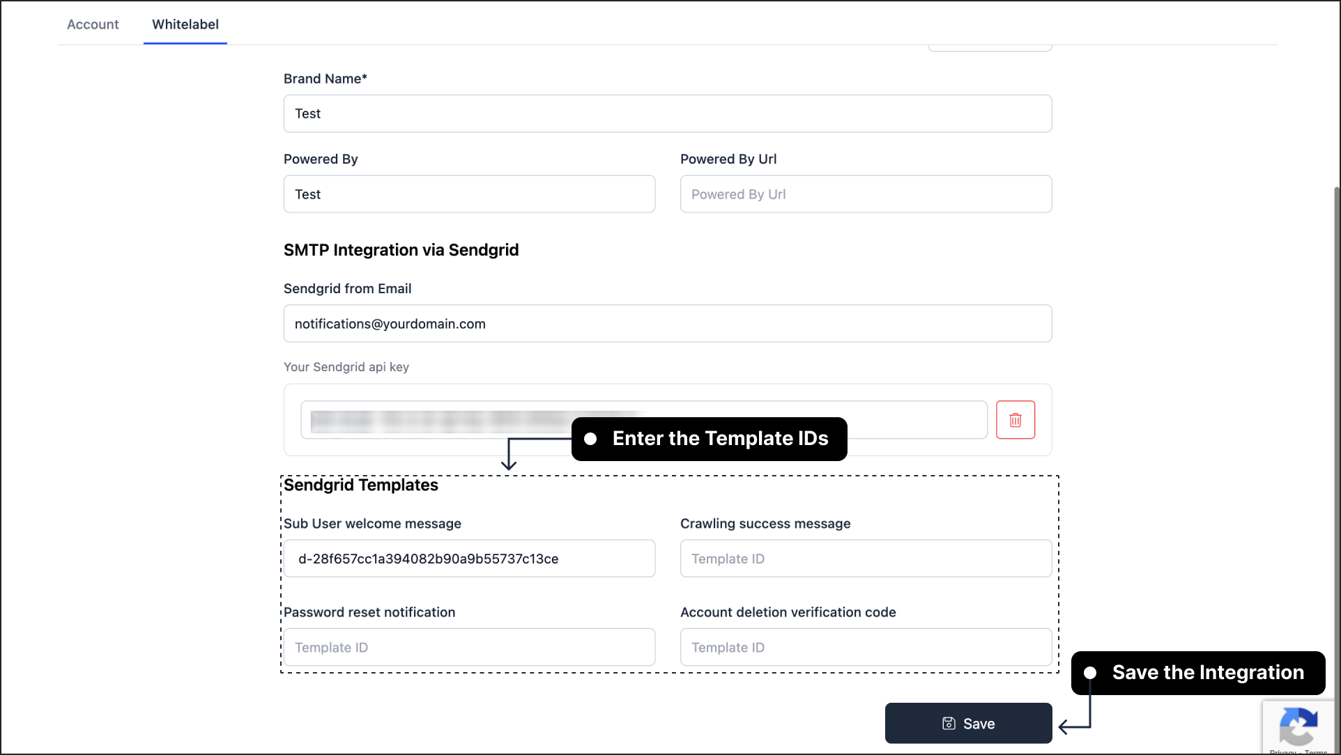 Save SMTP Integration Settings
